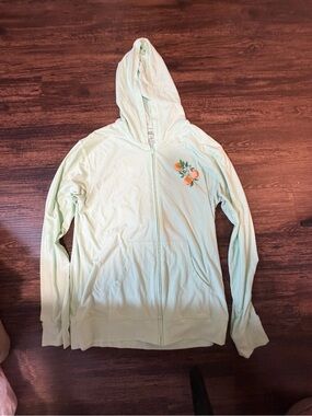 Light Mint Hooded Zip-Up Sweater with Orange Blossom Graphic